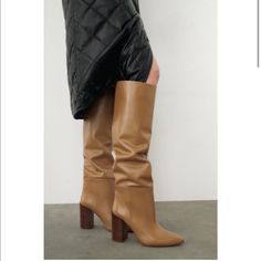 Zara Leather Knee High Boots Size 6.5 Brand New Never Worn Retail $220. Questions? Leave A Comment Below! Genuine Leather Knee High Boots, Tan Knee High Boots, Knee High Boots Winter, Tan Leather Boots, Leather High Heel Boots, Zara Boots, Leather Knee High Boots, Leather Boots Heels, Warm Shoes