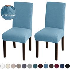 two chairs with different colors and patterns on the back, one has a blue upholstered