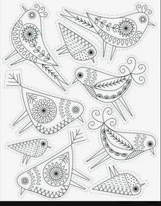 some birds with different designs on them