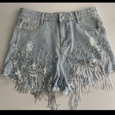 High Waist Heavy Beaded Sequin Fringed Ripped Wide Leg Jean Shorts. 100% Cotton. Size Medium. See Photos For Approx. Measurements. No Tags, But Never Worn. Didn’t Come With Tags On. Fitted Beaded Bottoms For Spring, Spring Fitted Beaded Bottoms, Spring Beaded Fitted Bottoms, Casual High Rise Embellished Bottoms, Casual Short Bottoms With Rhinestone Fringe, Casual Summer Bottoms With Rhinestone Fringe, Casual Embellished High Rise Bottoms, Summer Casual Bottoms With Rhinestone Fringe, Fitted Bottoms With Rhinestone Fringe For Summer