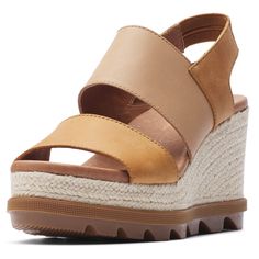 PRICES MAY VARY. The SOREL Joanie II Slingback wedge sandals have standout look and luxurious fit that will always keep you in step with the season! Slip-on wedge sandal made of a full grain leather upper. Hook-and-loop leather strap with a stretch gore panel on back heel area for a secured yet flexible fit. Pigskin lining provides a comfortable next-to-skin feel. Cushioned pigskin leather footbed offers comfortable underfoot support. The SOREL Joanie II Slingback wedge sandals have standout loo Summer Slingback Wedge Heel Sandals With Heel Loop, Wedge Heel Slingback Sandals For Summer, Slingback Wedge Sandals With Arch Support For Vacation, Slingback Wedge Sandals With Arch Support For Beach, Slip On Wedge Sandals, Sorel Womens, Pig Skin, Slingback Sandal, Wedge Sandal