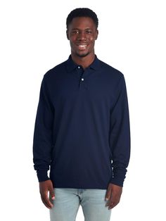 PRICES MAY VARY. 5.6 ounces/190 grams; 50/50 cotton/polyester pre-shrunk jersey with stain-resistant finish Spot shield fabric repels water and most Oil-based spills Welt knit collar that resists curling Two-button placket with reinforced bottom Tear away label for added comfort Cold Weather Outfit, Polo Design, Polo Sport, Long Sleeve Polo Shirt, Long Sleeve Jersey, Sport Shirt, Long Sleeve Polo, Work Shirts, Polo Shirts