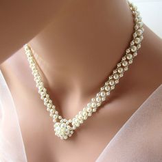 Pearl Wedding Necklace Bridal Jewelry Bridal by MelJoyCreations Handmade Bridal Necklace For Wedding, Handmade Round Bridal Necklace For Wedding, Pearl White Beaded Necklace With Pearl Chain For Wedding, Classic Pearl White Bridal Necklace For Wedding, Beaded Pearl Bridal Accessories For Wedding, Pearl White Beaded Necklaces With Pearl Drop For Wedding, Pearl White Beaded Necklace With Pearl Drop For Wedding, Cream Pearl-embellished Jewelry For Wedding, Cream Pearl Embellished Jewelry For Wedding