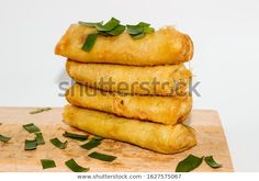 some fried food is stacked on top of each other