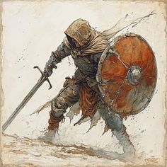 Knight Of Solamnia, Woodsman Character Design, Warrior Drawing Reference, Dnd Fighter Character Design, Paladin Character Art, Dnd Warrior, Knight With Shield, Old Knight, Medieval Warriors