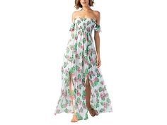 Beachy Maxi Dress With Tropical Print For Beach Cover-up, Breezy Fitted Maxi Dress For Vacation, Beachwear Maxi Dress With Split For Beach Season, Summer Vacation Maxi Dress With Split, Summer Vacation Split Maxi Dress, Summer Beach Maxi Dress With Split, Beachy Dress For Summer Parties And Vacation, Fitted Maxi Beach Dress For Summer Parties, Casual Swimwear For Summer Parties And Vacation