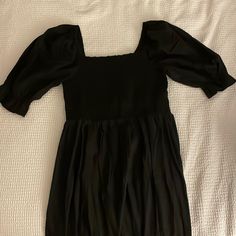 New With Tags, Size Large Tall Black Ruched Puff Sleeve Dress For Night Out, Casual Midi Dress With Square Neck For Night Out, Black Puff Sleeve Dress For Date Night, Black Ruched Puff Sleeve Dress For Date Night, Black Smocked Bodice Dress For Day Out, Black Dress With Smocked Bodice For Day Out, Casual Maxi Dress With Puff Sleeves For Parties, Casual Puff Sleeve Maxi Dress For Party, Black Mini Length Puff Sleeve Dress