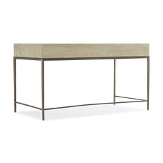 a rectangular table with metal legs and a stone top on an isolated white background, viewed from the front