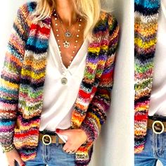 Comfy Color Multicolor Block Striped Cardigan Scrap Crochet, Tweed Sweater, Free People Kimono, Embellished Cardigan, Beaded Sweater, Color Block Cardigan, Merino Wool Cardigan, Drape Cardigan, Open Cardigan Sweater