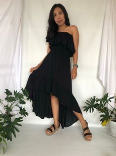 Black off Shoulder Dress Chic Hi Low Black Midi Dress One | Etsy Dinner Date Dress, Black Off Shoulder Dress, Resort Wear Dresses, Kaftan Maxi Dress, Black Night, Dress One Shoulder, Black Off Shoulder, Elegant Maxi Dress, Black Party Dresses