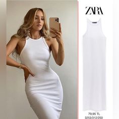 Zara Long Dress White Knit Jersey. Resembles A White Beater. Slightly See Through. Great Condition Brand New Never Worn. Model Pictured Above: Oliviacharlotteburton White Ribbed Summer Dress, White Ribbed Stretch Maxi Dress, White Ribbed Casual Maxi Dress, Trendy White Sleeveless Maxi Dress, Casual White Ribbed Maxi Dress, Zara Stretch Casual Bodycon Dress, Zara Stretch Bodycon Dress Casual Style, White Ribbed Maxi Dress For Spring, Spring White Ribbed Maxi Dress