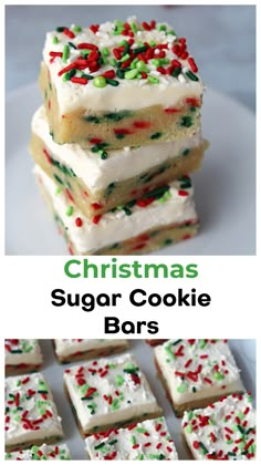 christmas sugar cookie bars stacked on top of each other