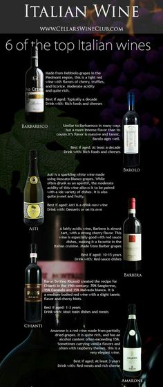 an advertisement for italian wine with different wines