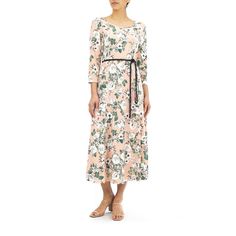 You'll love the romantic style of this women's Nina Leonard midi dress.Finding the perfect fit and size for women's clothing requires basic measurements of your chest, waist, hips and inseam. Use this guide to learn more about sizing and everything Kohl's has to offer in women's fashion. Romantic floral print Scoopneck 3/4-length sleeves Coordinating belt Jersey construction UnlinedFIT & SIZING 38 in-in. approximate length from shoulder to hem Midi silhouetteFABRIC & CARE Polyester, spandex Mach Feminine Spring Maxi Dress, Modest Floral Dress For Spring, Spring Fit And Flare Maxi Dress For Garden Party, Spring Garden Party Fit And Flare Maxi Dress, Modest Maxi Dress For Garden Party, Feminine Beige Maxi Dress, Fit And Flare Maxi Dress For Brunch, Feminine Fit And Flare Dresses For Spring, Feminine Beige Midi Dress For Spring