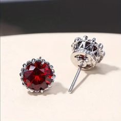 Brand New Men's Red Ruby Stud Earrings 9mm Size (.35") Solid 925 Sterling Silver Stamped) 2ct Natural Red Ruby Gemstones Retail Price $350 Buy With Confidence From A Trusted Seller With A 99%+ Feedback Rating! A0164 (Id-1218-) Classic Red Cubic Zirconia Earrings, Red Cubic Zirconia Birthstone Earrings, Red Cubic Zirconia Round Earrings, Red Round Earrings With Prong Setting, Red Round Cubic Zirconia Earrings, Red Round Cut Earrings For Anniversary, Red Round Cut Birthstone Earrings, Silver Earrings With Lab-created Ruby For Gift, Gift Silver Earrings With Lab-created Ruby