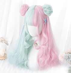 FREE SHIPPING!!! Material: High temperature fiber material  Wigs only, the accessories are not included. Length: 57cm Origin: Made in China Pretty Wigs, Harajuku Pink, Hair References, Kawaii Wigs, Halloween Fest, Výtvarné Reference, Anime Wigs, Cosplay Hair, Kawaii Hairstyles