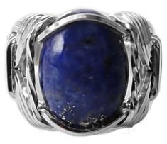 Lapis Lazuli Gemstone cabochon hand sculpted from the finest Jeweler's Sterling Silver in an Artistic Designed Setting. The pictures do not capture the full beauty of this beautiful Lapis Lazuli! The band on the ring has been wrapped in Sterling Silver to make the ring more durable, comfortable, and long lasting. This ring is my smallest stone at 14x10mm in size. Great for a petite finger or when you just want a small stone. Please choose ring size at time of purchase. Artisan Carved Blue Jewelry, Luxury Lapis Lazuli Cabochon Jewelry, Luxury Carved Blue Jewelry, Luxury Blue Carved Jewelry, Luxury Handmade Lapis Lazuli Jewelry, Luxury Oval Lapis Lazuli Jewelry, Blue Oval Carved Jewelry, Blue Carved Oval Jewelry, Lapis Lazuli Gemstone