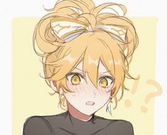 an anime character with blonde hair wearing a black shirt and yellow eyes is looking at the camera