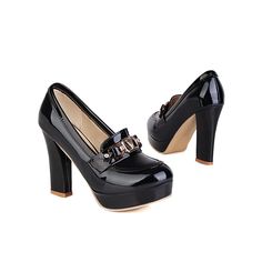 basic women shoes chunky heel pumps square heel round toe wedding shoes party dancing ladies dress shoes platform bowtie knot Elegant Closed Toe Platform Loafers For Party, Party Patent Leather Platform Loafers, Elegant Patent Leather Platform Loafers For Party, Party Platform Loafers With Closed Toe, Black Platform Loafers For Party, Elegant Platform Loafers For Party, Spring Party Pointed Toe Platform Loafers, Gold Chunky Platform Heels With Round Toe, Gold Heels With Chunky Platform And Round Toe