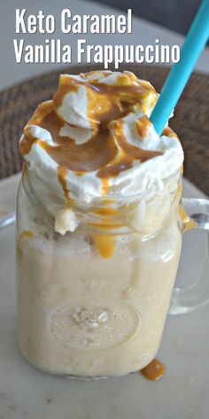 there is a drink with whipped cream and caramel on top