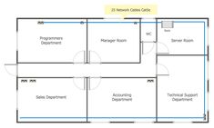 the floor plan for an office building with three rooms and two separate areas to each other