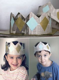 DIY Newspaper Crowns // via salsa pie Diy Crowns, Crown Printable, Whimsical Diy, Diy Newspaper, Paper Crown, Crown Crafts, Diy Crown, Handmade Charlotte, Paper Crowns