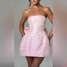 Gorgeous Formal Mini Dress With A Beautiful Bow In The Back. Never Worn, Nwt. Strapless And Feminine. Zips On The Side And The Fit Can Be Customized With The Lace-Up Back To Make It Very Secure On Your Body.