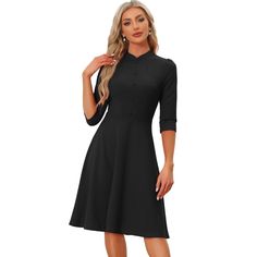 In a timeless classic design, this simple but elegant sheath dress adds to your choice for the upcoming seasons. Stylish and lightweight material easily shows your body curve and elongates your legs. Pair it with heels and you can build a retro elegant look. You can also add a coat/trench coat in fall and winter. Suitable for summer/autumn/spring and many occasions, such as Work, Office, Urban Casual, Coffee Shop, Daily, Date, Business, Formal, Weekend, etc. Half Sleeve Midi Dress For Formal Occasions, Elegant Solid Color Half Sleeve Midi Dress, Elegant Solid Color 3/4 Length Dress, Solid Color Office Dress With 3/4 Sleeve, Solid Color Half Sleeve Formal Dress, Classic Half Sleeve Workwear Dresses, Half Sleeve Midi Dress For Work, Classic Midi Dress With 3/4 Sleeves For Work, Midi Dress For Workwear With 3/4 Sleeve