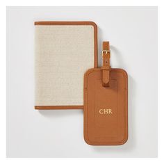 Designed for stylish travelers of all kinds, the Riviera Luggage Tag and Passport Case are made from durable Italian canvas with real leather accents. The tag attaches with a metal buckle, while the passport case has a slot for crucial travel documents. A thoughtful gift, add a foil debossed monogram for a personal touch.  Passport Case: 4.25"w x 6"h  Luggage Tag: 3"w x 5.25"h  Italian canvas, Turkish leather, gold hardware.  Clean with a soft damp cloth.  Made in Turkey.  Monogramming is foil d Classic Travel Cases With Leather Trim, Travel Cases With Leather Trim, Rectangular Travel Cases With Leather Trim, Leather Travel Cases With Leather Trim, Classic Brown Travel Accessories With Luggage Sleeve, Luxury Brown Rectangular Travel Accessories, Classic Brown Travel Accessories With Leather Handles, Classic Brown Travel Accessories For Trip, Classic Brown Travel Accessories For Business Trips