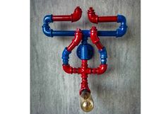 a red, white and blue pipe wall light