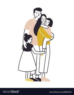 a family is hugging each other and smiling