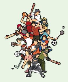 Cartoon Sports Players Action Sporting Success Of India Drawing, Sports Poster Drawing, Athlete Drawing Art, Sports Images Pictures, All Sports In One Picture, Intrams Poster, Sportsmanship Poster, Sports Drawing Ideas, Sports Logo Design Graphics