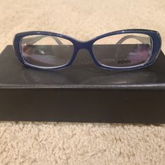 These Are Brand New And Authentic Fendi Frames That I Never Ended Up Filling. They Are A Really Nice Dark Blue Color With Fendi's Iconic Logo On The Temples And On The Translucent Overlay In The Back And Arms. Measurements For These Frames Are 53-14-135. Made In Italy. Comes With Fendi Case, Box, Sleeve, And Authenticity Card. Fendi Glasses, Juicy Couture Watch, Designer Eyeglass Frames, Purple Sunglasses, Brown Watches, Fendi Sunglasses, Fendi Accessories, Vintage Fendi, Iconic Logo