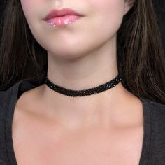 "A sparkly 10mm silver rhinestone choker featuring black crystal ribbon and silver hardware. Also available in silver and white aura! The length shown in photos is 12\" and more options are available. Each size comes with an additional 2.5\" extender chain. For best fit, measure around the smallest part of your neck (close to center) and choose the next smallest size. If you would like a different length, send me a message and I can make that for you :) Jewelry Care Tips For a Long, Happy Life T Cheap Black Choker For Festivals, Cheap Black Festival Jewelry, Cheap Black Festival Choker, Cheap Rhinestone Choker Jewelry, Luxury Black Formal Choker, Black Glittery Necklace, Luxury Black Choker For Evening, Cheap Crystal Choker Jewelry, Cheap Black Rave Jewelry