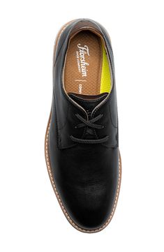 A plain toe and streamlined silhouette lend timeless sophistication to a rich leather derby grounded by a cushioned footbed and flexible rubber sole. Lace-up style Cushioned footbed Leather upper/textile lining/rubber sole Imported Classic Oxfords With Ortholite Insole For Derby, Classic Oxford Dress Shoes With Ortholite Insole, Plain Toe Derby Shoes With Goodyear Welt For Work, Goodyear Welt Derby Shoes For Work, Classic Dress Shoes With Ortholite Insole And Plain Toe, Plain Toe Derby For Work, Dress Shoes With Ortholite Insole For Derby, Business Casual Dress Shoes With Ortholite Insole, Plain Toe, Plain Toe Dress Shoes With Removable Insole For Derby