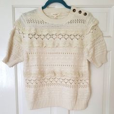 Marks And Spencer's Per Una Collection. Beautiful Cream Colored, Lace Knit Sweater. Sleeves Hit Just Above The Elbow. Button Detail On Left Shoulder. Uk Size 14, Us Size 16, Eu Size 42. **Runs Small, Fits Like A Us 10/12** Cream Knit Tops With Buttons, Lace Knit Sweater, Lambswool Sweater, Open Sweater, Lace Sweater, Beige Cardigan, Ladies Of London, Zip Up Sweater, Knitted Pullover Sweaters