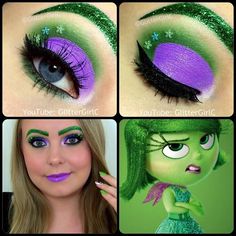 Inside Out Inspired Makeup, Disgust Inside Out Makeup, Disgust Inside Out Costume, Disgust Makeup, Inside Out Makeup, Disney Eye, Inside Out Disgust, Disney Eye Makeup