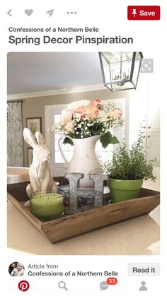 a tray with some flowers and candles on it