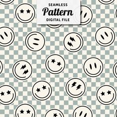 seamless pattern with smiley faces and stars on the checkered background, can be used for wallpaper