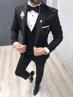 Wedding Suits Men Black, Black Groom, Slim Fit Tuxedo