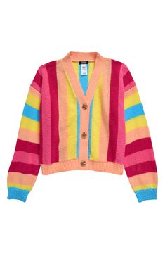 Candy-colored stripes sweeten a comfy and soft cardigan that will brighten their school-day looks. Front button closure 100% polyester Machine wash, dry flat Imported Spring Multicolor School Outerwear, Multicolor Spring Outerwear For School, Multicolor School Outerwear For Fall, Multicolor Fall Outerwear For School, Stripe Cardigan, Soft Cardigan, Favorite Daughter, Fashion Wishlist, Maternity Shops