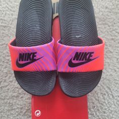 Hello I Have Some Nike Girls Slides Brand New Never Worn The Color Pink Purple And Black Size 13c If Your Interested Please Send Me Reasonable Offers Thank You Purple Synthetic Slides With Round Toe, Purple Round Toe Slides For Spring, Purple Synthetic Slides For Spring, Spring Purple Synthetic Slides, Comfortable Purple Summer Sneakers, Casual Purple Slides For Spring, Casual Purple Slip-on Slides, Pink Nike Casual Slides, Purple Synthetic Sneakers For Summer