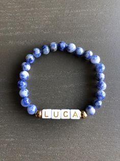 Blue Jewelry With Custom Name, Spiritual Blue Bracelets With Letter Beads, Blue Spiritual Bracelets With Letter Beads, Adjustable Blue Jewelry With Custom Name, Adjustable Blue Beaded Bracelets With Custom Name, Casual Blue Bracelets With Custom Name, Spiritual Personalized Blue Bracelets, Blue Personalized Spiritual Bracelets, Personalized Blue Spiritual Bracelets