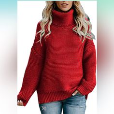 Oversized Red Turtleneck Sweater Casual Red Winter Sweater, Casual Red Sweater For Cold Weather, Casual Red Solid Color Outerwear, Red Sweater For Cold Weather, Cozy Red Sweater For Cold Weather, Trendy Red Turtleneck Sweater, Trendy Red Sweater For Fall, Chic Red Winter Sweater, Red Solid Color Winter Tops