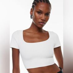 Babaton Sculpt Knit Squareneck Crop Top. Fully Fashioned Construction Means Your Knitwear Fits You Better With Flat, Smooth Seams And Less Bulk. Plus, It Reduces Material Waste In The Production Process. Size Xxs 99% Nylon, 1% Elastane Nwt Casual White Seamless Knit Top, White Seamless Knit Top, Fitted Knit Crop Top With Scoop Neck, Stretch Knit Cropped Tops, Chic Fitted Crop Top Sweater, Chic Seamless Knit Top With Crew Neck, Fitted Cropped Fine Knit Tops, Chic Seamless Crew Neck Knit Top, Fitted Ribbed Crop Top