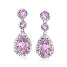 Ross-Simons - 5.80ct t. w. Amethyst, .70ct t. w. White Topaz Drop Earrings in Silver. Brighten up your formal occasion outfits with these vibrant drop earrings. Shimmering with 5.80 ct. t. w. amethyst gemstones framed by icy .70 ct. t. w. white topaz for a stunningly romantic look. Set in polished sterling silver. Hanging length is 1 1/8". Post/clutch, white topaz and amethyst drop earrings. Amethyst birthstones are the perfect gift for February birthdays. Black Onyx Hoop Earrings, Emerald Earrings Drop, Filigree Pendant Necklace, Opal Drop Earrings, Amethyst Birthstone, Topaz Color, Amethyst Color, Cross Pendant Necklace, Fine Jewellery Earrings