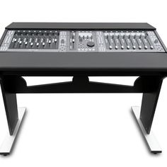 an electronic mixing console with multiple knobs on it's sides and two legs