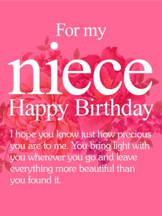 a birthday card with pink flowers and the words for my niece happy birthday on it