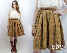 High Waisted Skirt 1970s Skirt 70s Skirt Hippie Skirt Floral Skirt Hippy Skirt Full Skirt Vintage 70 Retro Full Mini Skirt For Spring, Vintage Brown Flowy Skirt, Retro Brown Skirt, Retro Brown Mini Skirt, Retro Pleated Mini Skirt, Vintage Knee-length Brown Skirt, Vintage Brown Knee-length Skirt, Vintage Brown Skirted Bottoms, Vintage Fashion Full Skirt For Spring