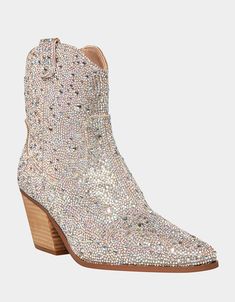 DIVA RHINESTONES Cowboy Bootie | Women’s Western Booties – Betsey Johnson Best Cowboy Boots, Sparkly Boots, Rhinestone Fabric, Dress Booties, Betsey Johnson Shoes, Western Booties, Cowboy Boots Women, Pointed Toe Shoes, Shoes Booties